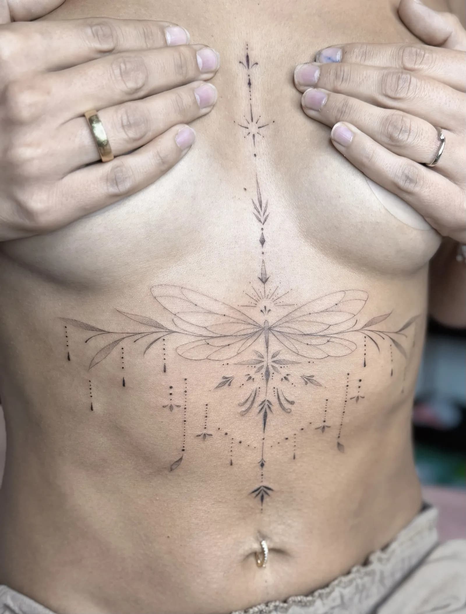 Sternum Tattoo Fine Line